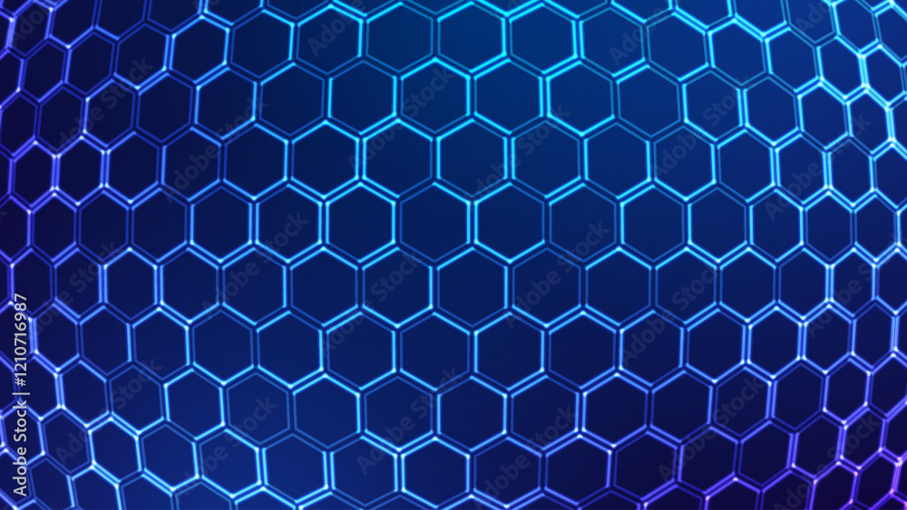 Poster Hexagonal Abstract Technology Background. Hexagons Pattern for Hi-Tech Communication Design. Hi-tech Cyber Hexagon Sci-Fi Game Banner Grid. Vector Illustration