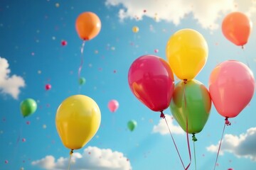Obraz premium Balloons of all colors swirl and twirl in the air, fun, carefree, lively