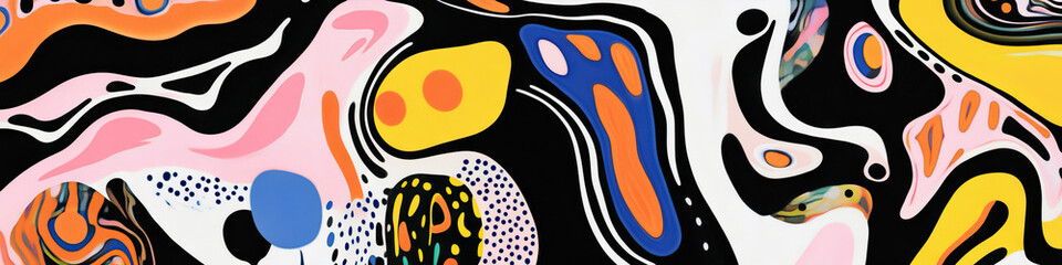 Abstract Composition with Swirling Shapes and Bold Colors