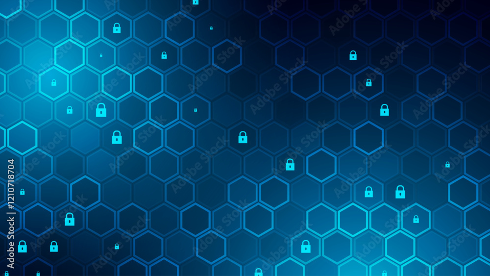 Aufkleber abstract digital blue hexagons cyber security background. medical research or tech innovation online