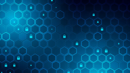 Abstract Digital Blue Hexagons Cyber Security Background. Medical Research or Tech Innovation Online Webinar Presentation Event. Conference or Forum Vector Illustration Backdrop.