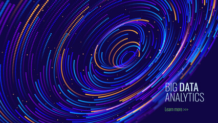 Abstract Digital Technology. Circles Data Flow. Futuristic Circular Sound Wave. Big Data Visualization. 3D Virtual Space VR Cyberspace. Crypto Currency Blockchain Concept. Vector Illustration.