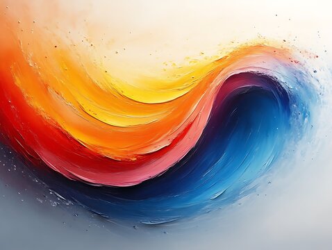 Abstract oil painting of a wave, with warm and cool colors.