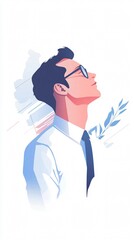 Fototapeta premium Thoughtful Man Looking Up: A Portrait of Hope, Aspiration, and Future