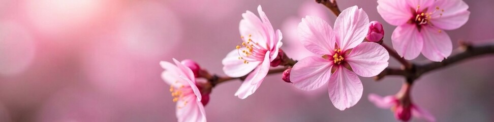 Obraz premium Soft pink petals unfurl on delicate cherry blossom branches, cherry, flowers, blossoms