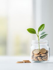 Glass Jar with Coins and Green Plant Depicting Financial Growth and Eco-Friendly Business Concept 7