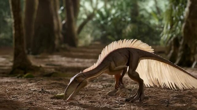 Dinosaur Exploring Dense Prehistoric Forest Landscape With Vibrant Foliage and Underbrush