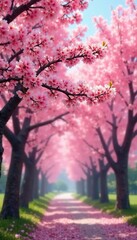 Fototapeta premium Pink cherry blossoms create a canopy of color, trees, nature, pink cherry blossom branches