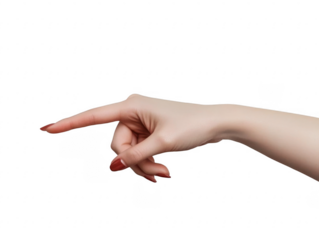 A hand using two fingers to hold and measure an invisible, small object. The gesture is isolated on a white background, with a focus on the elegant red polish of the nails. The., transparent PNG