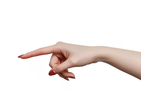 A hand using two fingers to hold and measure an invisible, small object. The gesture is isolated on a white background, with a focus on the elegant red polish of the nails. The., transparent PNG