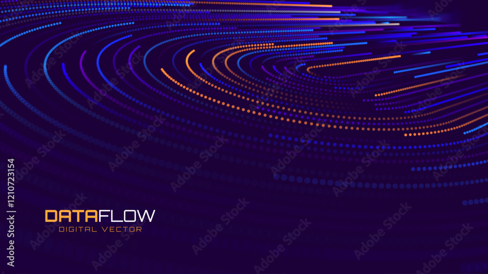 Poster High Speed Light Particles Internet Data Background. Digital Road Fast Speed Internet Broadband Data Flow Concept. Light Arc Turn Twist Bend Effect. Vector Illustration.