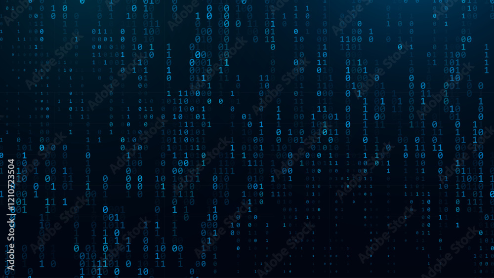 Fototapete Blue Binary Data Software Programming Code Background. Random Parts of Program Code. Digital Data Technology Concept. 1 0 Machine Code. Random Binary Data Matrix Wide Vector Illustration.