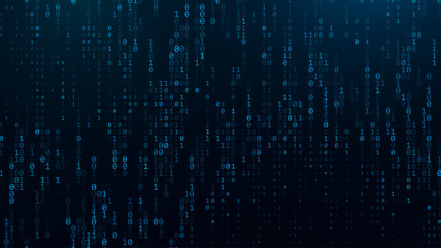 Blue Binary Data Software Programming Code Background. Random Parts of Program Code. Digital Data Technology Concept. 1 0 Machine Code. Random Binary Data Matrix Wide Vector Illustration.