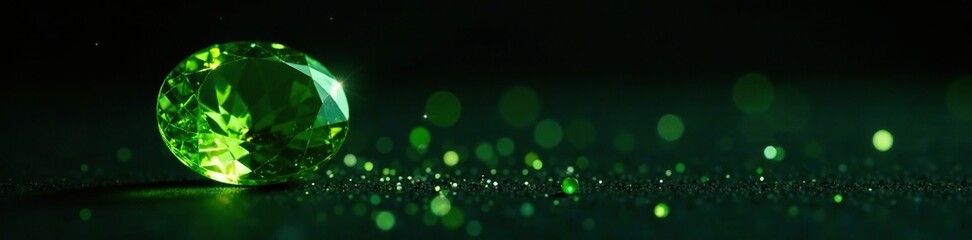 Obraz premium Peridot gemstone isolated on black background with sparkles, night, glittering, peridot