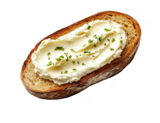 Slice of bread with cream cheese isolated on transparent or white background, png
