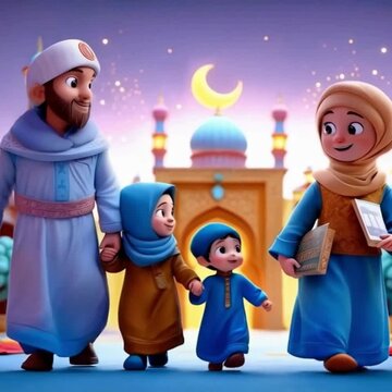 3d Animation Video cute Muslim Family Celebrating Ramadan kareem