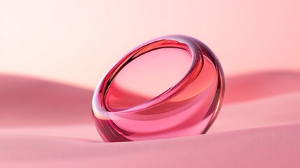 Pink glass ring on pink surface; abstract background; product display