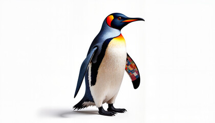 Obraz premium Elegant patchwork penguin standing against white background, unique design