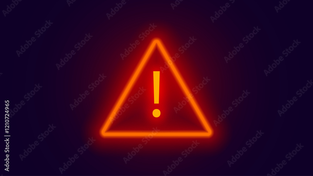 Poster Attention Danger Symbol on Dark Background. Computer Virus. System Hacked Error Sign. Malware, Ransomware, Data Breach Concept. Vector Illustration.
