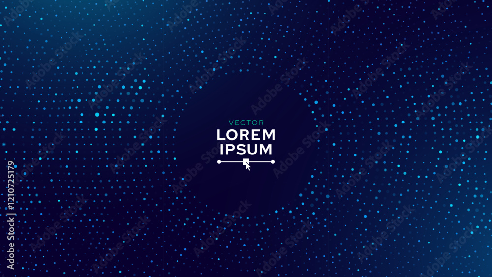 Poster Abstract Digital Circles of Particles with Noise. Futuristic Circular Sound Wave. Big Data Visualization. 3D Virtual Space VR Cyberspace. Crypto Currency Concept. Vector Illustration.