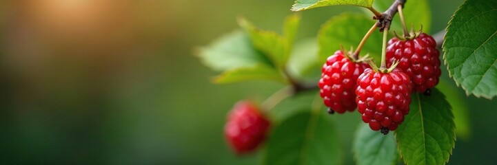 Fototapeta premium Branch of red mulberry tree with ripe berries, wood, tree
