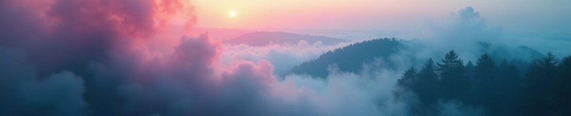 Fototapeta premium Smoke wafts lazily through a dense foggy scene, unclear, smoky