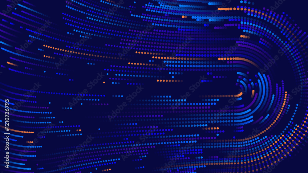 Aufkleber Big Data Visualization. Circular Particles With Trails Vortex. Futuristic Science or Finance Infographic Design. Complex Visual Data Background. Abstract Data Flowing. Vector Illustration.