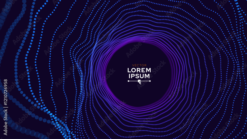 Poster Flying Through Abstract Vortex Spiral Tunnel with Circular Particles Trails. Science Research or Tech Innovation Online Webinar Presentation Event. Conference or Forum Vector Backdrop.
