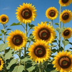 Obraz premium Sunflowers under a clear blue sky
