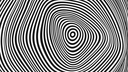Psychedelic Warped Circles Lines Optical Illusion Texture. Abstract Geometric Background Vector Design. Abstract Black and White Optical Illusion Surrealism Tunnel Portal Vector Illustration.