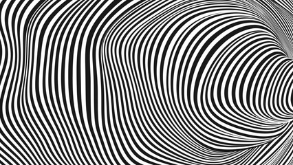 Psychedelic Warped Circles Lines Optical Illusion Texture. Abstract Geometric Background Vector Design. Abstract Black and White Optical Illusion Surrealism Tunnel Portal Vector Illustration.