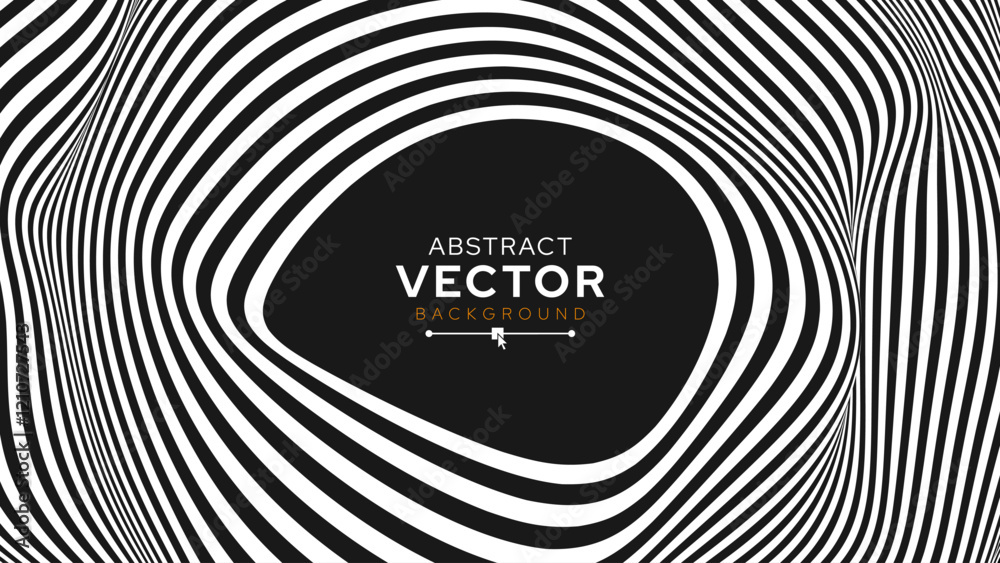Aufkleber Psychedelic Warped Circles Lines Optical Illusion Texture. Abstract Geometric Background Vector Design. Abstract Black and White Optical Illusion Surrealism Tunnel Portal Vector Illustration.