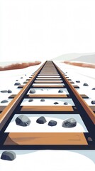 Naklejka premium Train Tracks Through a Snowy Landscape: A Journey into Winter Wonderland. Perfect for travel blogs, social media, and websites.