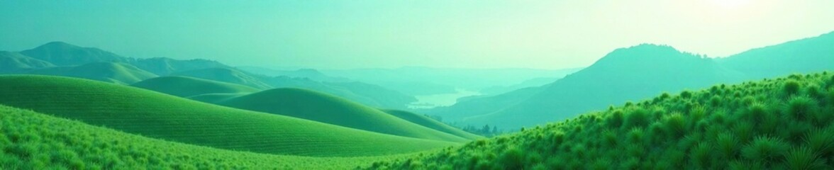 Softly fading blue-green colors in a natural landscape, hills, green
