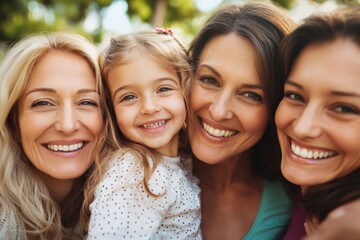 Obraz premium A group of women and a young girl standing together, smiling for the camera