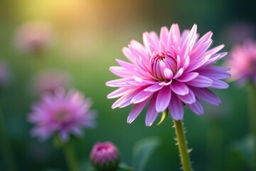 Obraz premium Dandelion-like petals in shades of lavender and pink, flower, soft focus, garden flowers