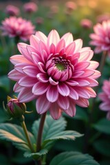 Obraz premium Delicate petals of soft pink chrysanthemum flowers unfold in the morning dew, morning, chrysanthemum