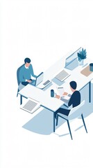 Two Business Professionals Collaborating on a Project in a Modern Office Setting