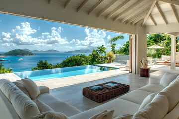 Opulent Open Living Area with Breathtaking Pool and Tranquil Ocean Views-