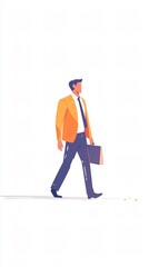 Obraz premium Man in a business suit walking to work, briefcase in hand. Modern urban professional on his daily commute.