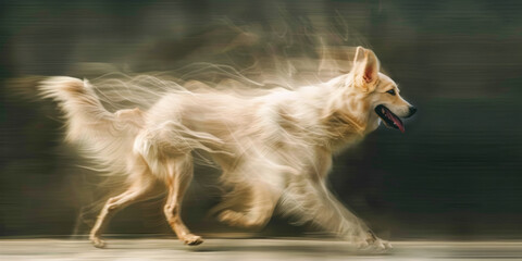 Fototapeta premium A large dog running on the street with speed motion blur.