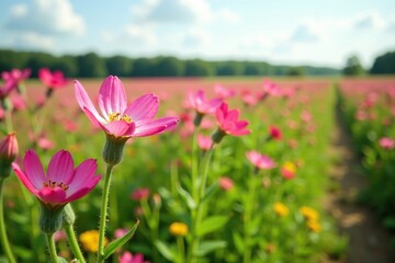 Obraz premium Field of Cleome rutidosperma in different growth stages, growth stages, , roadside wildflowers