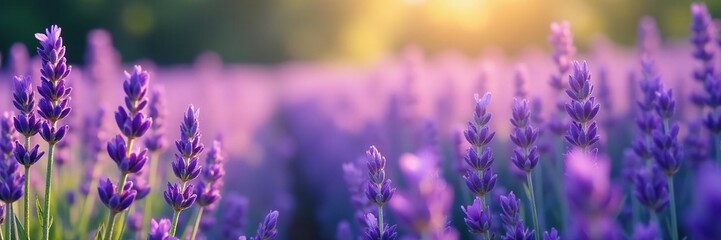 Obraz premium Lavender field with tall stalks of purple flowers swaying in breeze, flower field, field, garden