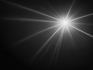 Bright star shining on dark background with light rays emanating
