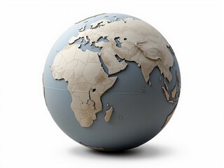 Three-Dimensional Earth Model with Beige Continents and Blue-Grey Oceans © Cozy Coffee Bar