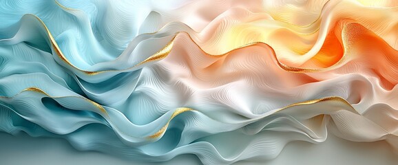 Obraz premium Abstract pastel fabric waves with gold accents.