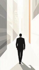 Fototapeta premium Businessman Walks Through Abstract Cityscape: A Symbol of Corporate Life and Urban Solitude