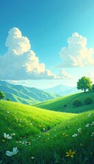 Obraz premium Softly fading blue-green colors in a natural landscape, sky, clouds