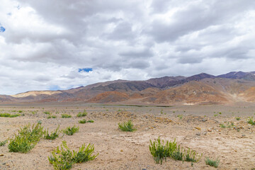 The Himalayan mountain view of a scenic road at Thangra is a hamlet in Nyoma, Leh district, Ladakh, and has an elevation of 4,153 meters.