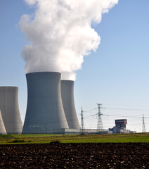 nuclear power plant with cooling towers